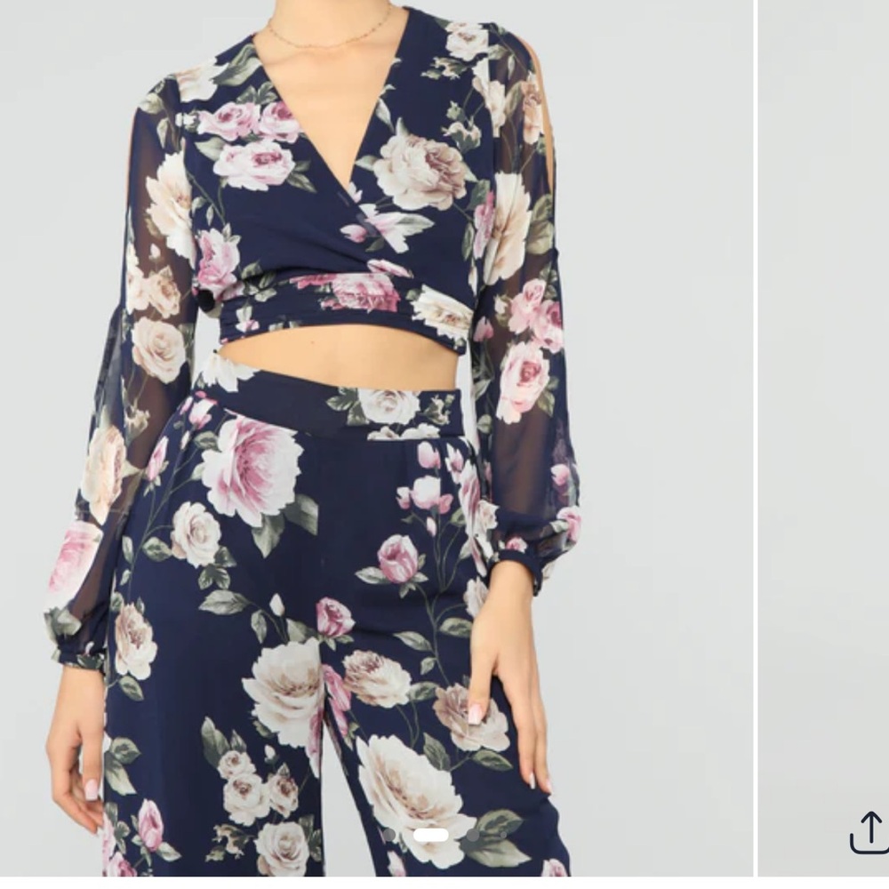 Floral Navy Wrap Top and bottom set